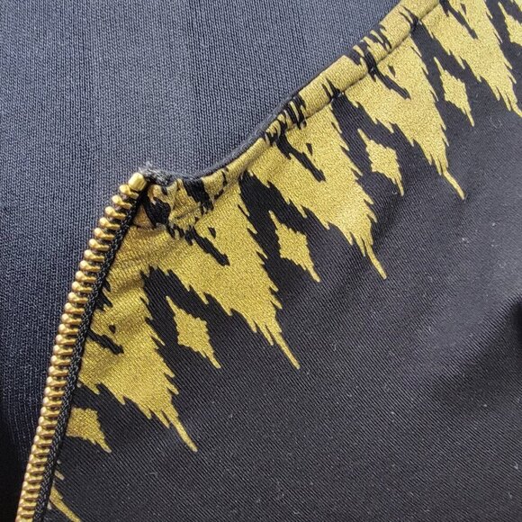 Bel Kazan Black Gold Zip Front Fit & Flare Dress Medium | Bali Made | Boho Mod - Picture 4 of 10